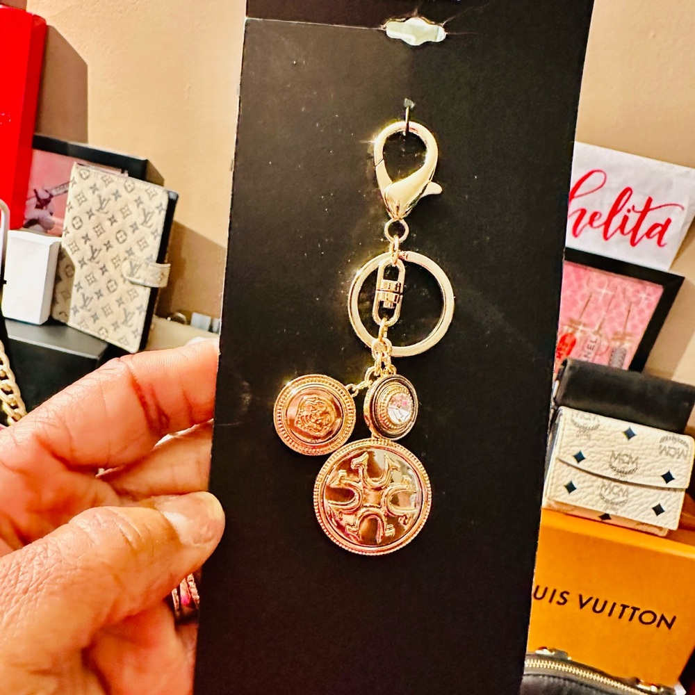 True Religion Gold-tone Logo Charm Keychain